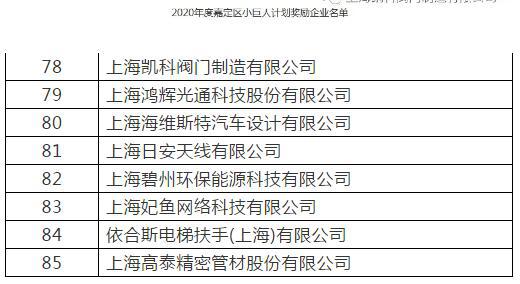 凯科阀门入选2020年度嘉定区小巨人计划奖励企业名单 凯科阀门入选2020年度嘉定区小巨人计划奖励企业名单