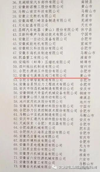 屯溪高压阀门荣获安徽省机械工业百强企业